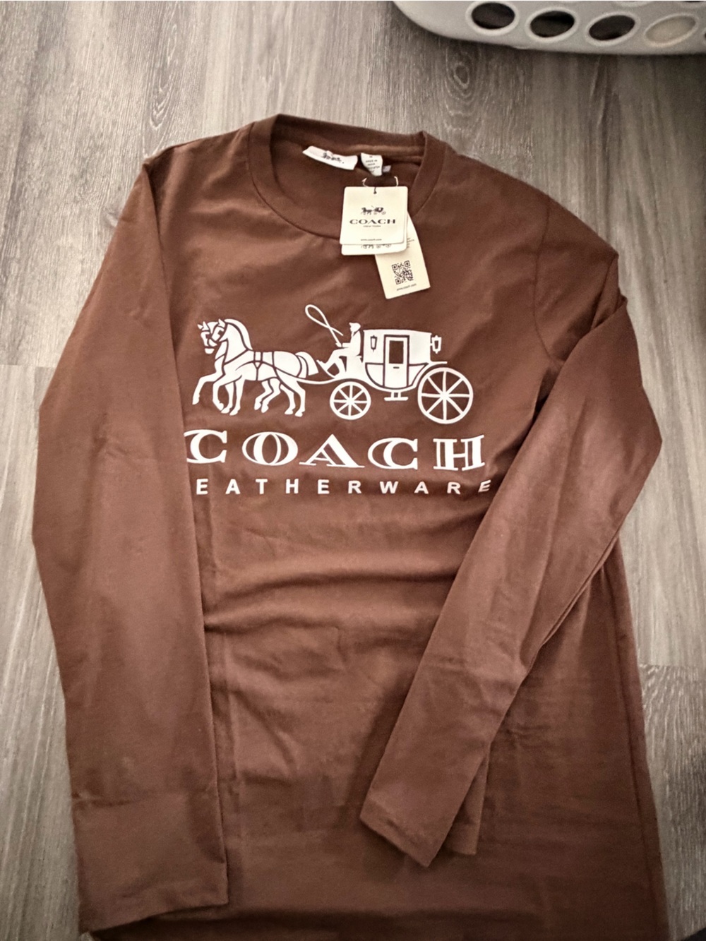 Coach Women Brown Long-Sleeve Logo Top with White Coach Carriage